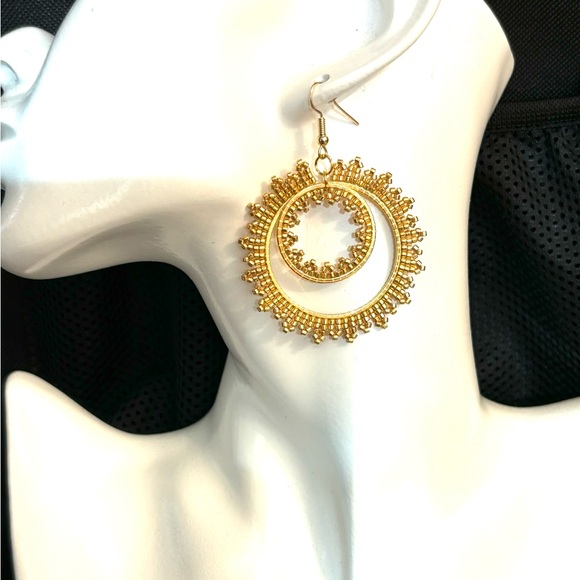 Hand Crafted Jewelry - Hand Crafted Golden Sun Hoop Chunky Earrings